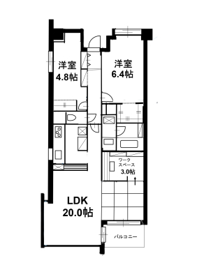 �Ԏ��} 2LDK+���[�N�X�y�[�X�E��L�ʐ�76.83�u�E7480���~